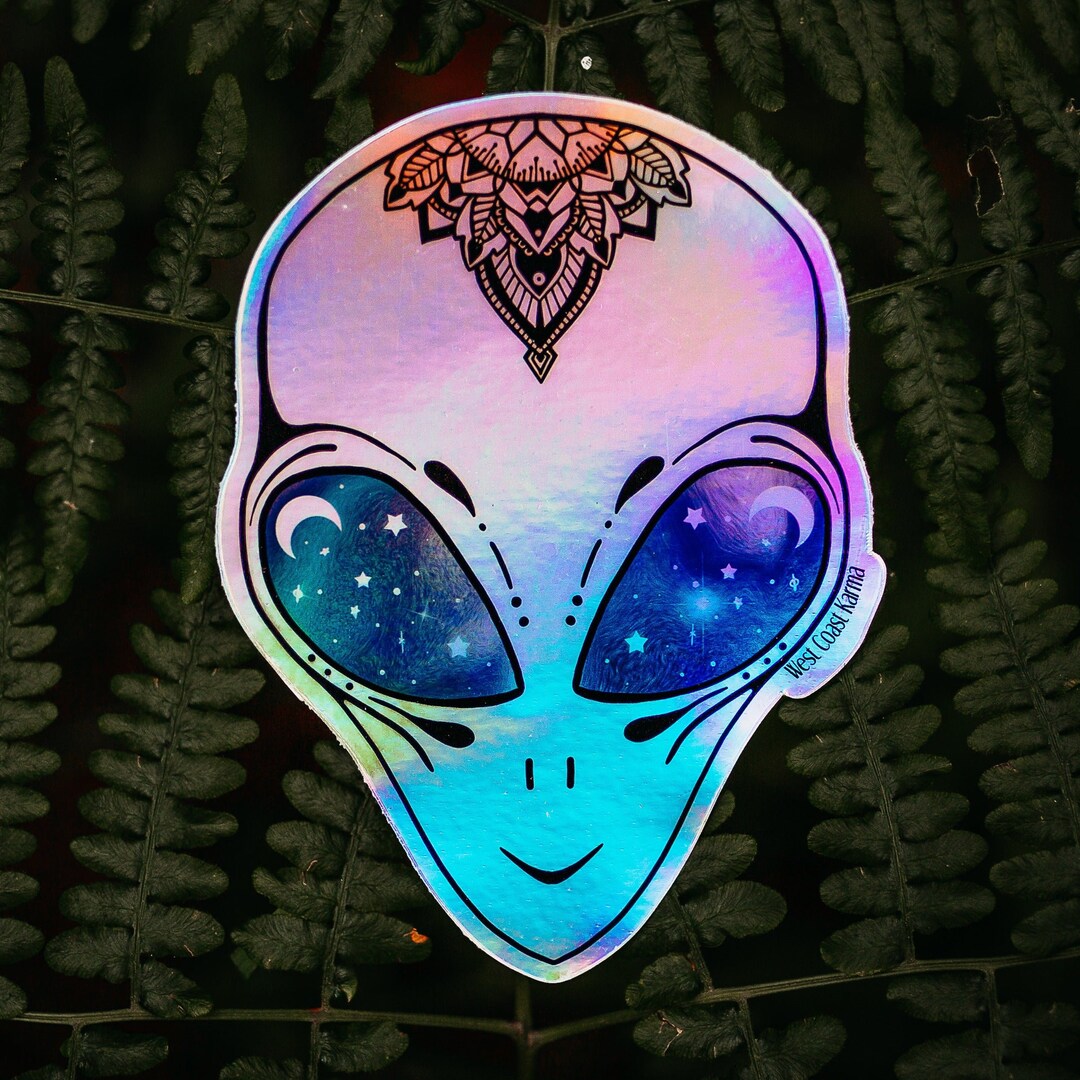 Holographic Colourful Alien Mandala Vinyl Sticker - Etsy