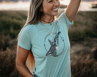 Geometric Orca Relaxed Fit Tri Blend Tee in Dusty Blue