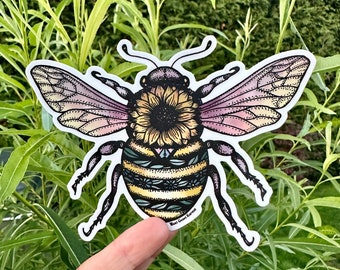 Sticker coloré abeille tournesol