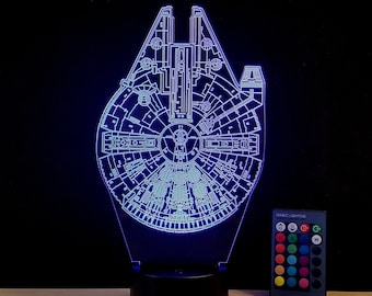 Millennium Falcon Edge lit acrylic 3D Illusion lamp with multi-color LED light and remote control - Star Wars wire frame engraving 16 color