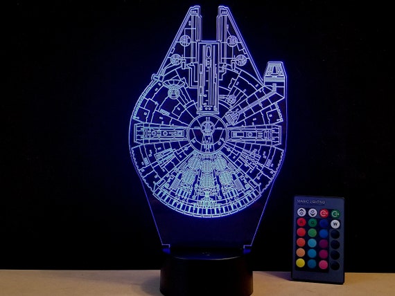 Millennium Falcon Edge lit acrylic 3D Illusion lamp with multi-color LED light and remote control - Star Wars wire frame engraving 16 color