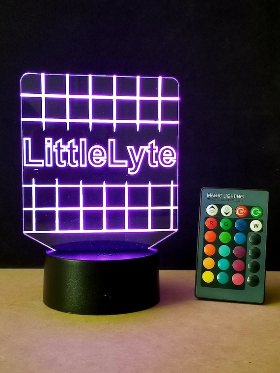 Personalized CUSTOM Multi-Color Laser Engraved Edge lit LED Acrylic desk lamp sign with light base and remote control by LytSign™