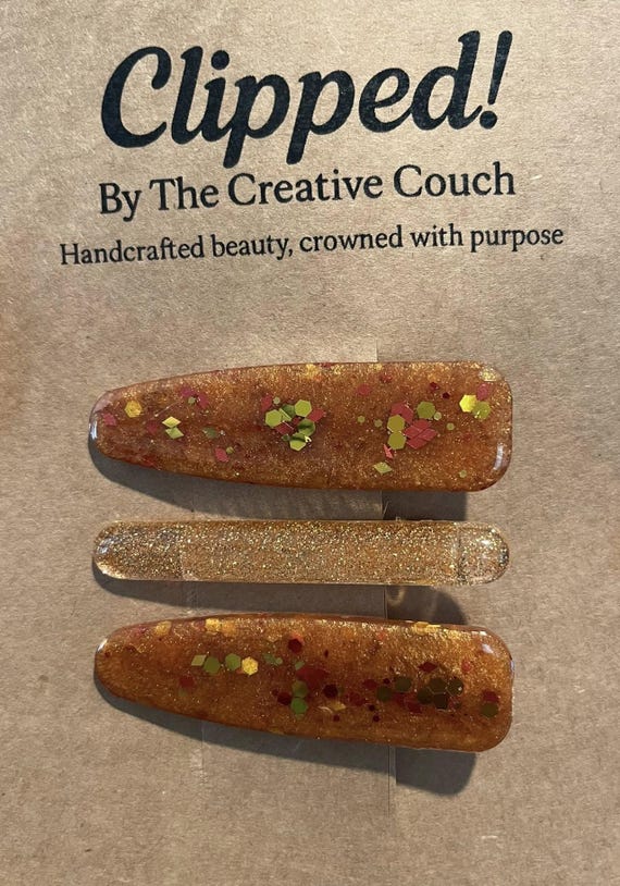 Handmade Epoxy Resin Hair Clip: Fall Spice Glitter Design