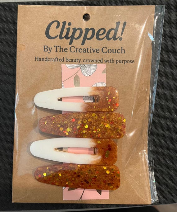 Handmade Epoxy Hair Clip: Citrine Spark, Faith-Inspired Design