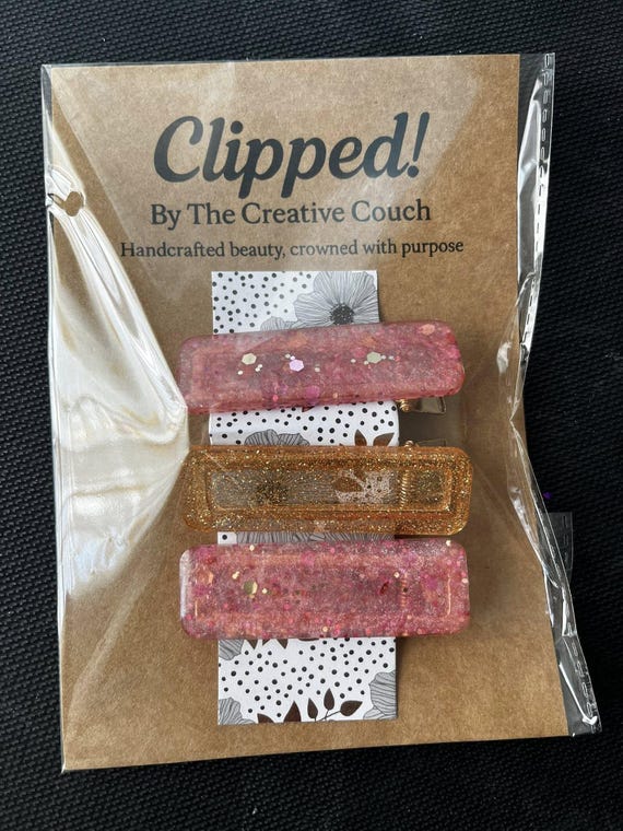 Handmade Epoxy Resin Hair Clips: Floral Glitter Design