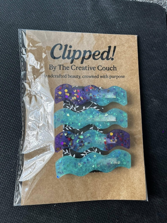 Mermaid Wave Epoxy Hair Clip: Handmade Glitter Resin