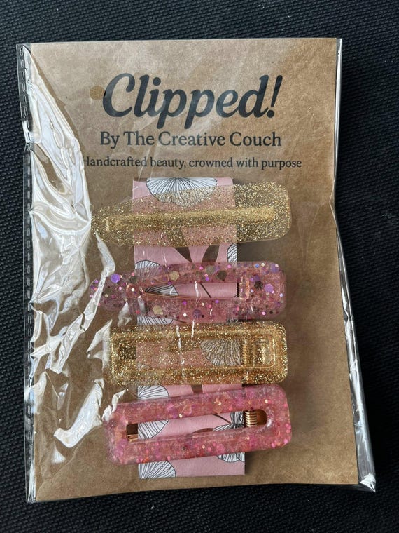 Handmade Epoxy Resin Hair Clip: Glitter Floral Design