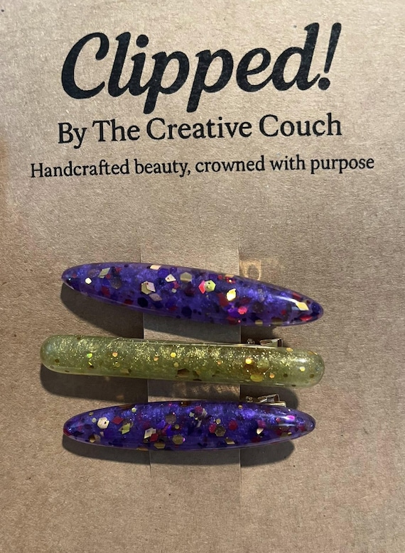 Handmade Epoxy Resin Hair Clip: Glitter & Floral Stainless Steel