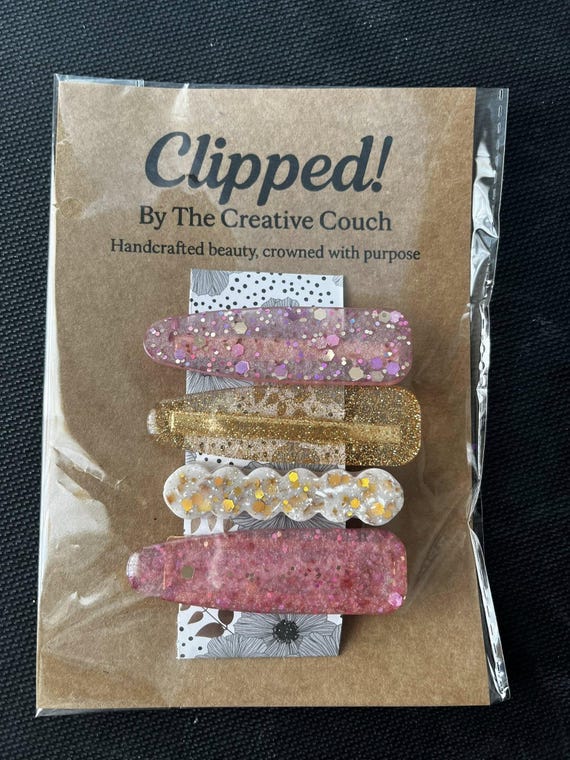 Handmade Epoxy Resin Hair Clip: Glitter & Floral Design