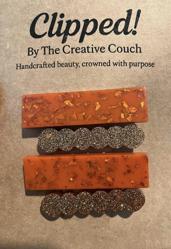 Pumpkin Spice Epoxy Hair Clip: Glitter Accent, Handmade