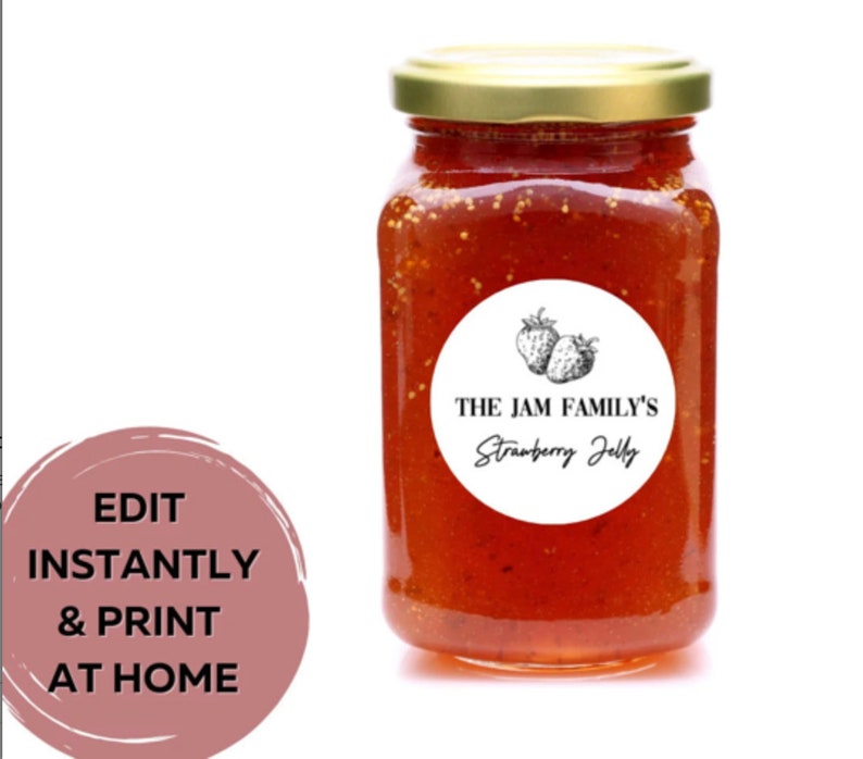 Customizable Strawberry Jelly Jam Labels Stickers 2 Round Printable ...