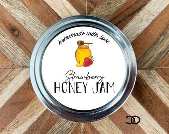 Label aardbei-honingjam 2" inblikken Mason Jar deksel sticker (directe download)