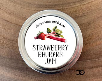 Strawberry Rhubarb Jam Label 2" Round Canning Mason Jar Lid Stickers (Digital Download)
