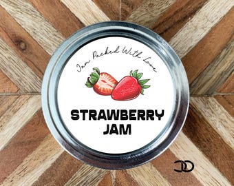 Strawberry Jam Canning Label 2" Round Mason Jar Sticker (Instant Download)