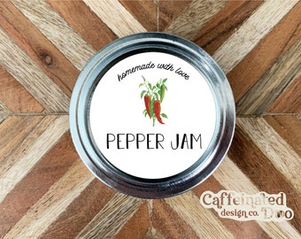2" Pepper Jam Round Canning Label Jalapeño Printable Homemade With Love Sticker Undated Instant Download Mason Jar Preserving Customizable