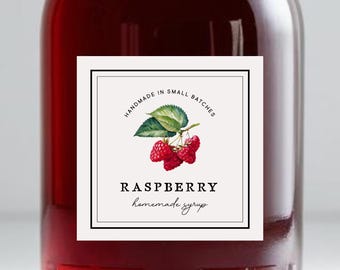Raspberry Syrup Jar Labels 2" Printable Square Stickers Canning (Digital Download)