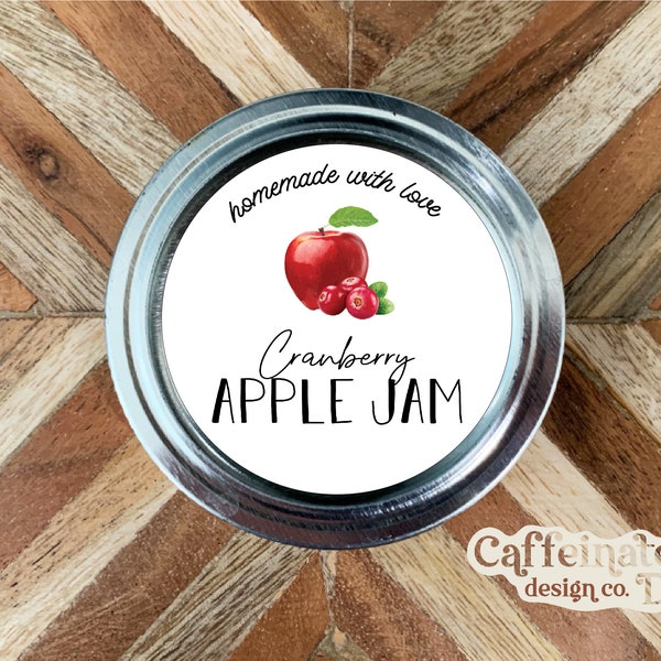 2" Cranberry Apple Jam Round Canning Label Printable Homemade With Love Sticker Undated Instant Download Mason Jar Preserving Customizable