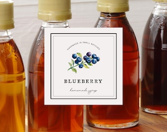 Blueberry Syrup Jar Labels 2" Square Canning Stickers (Digital Download)