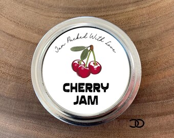 Cherry Jam Canning Label 2" Round Mason Jar Lid Sticker (Instant Download)