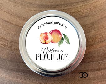 Nectarine Peach Jam Canning Label 2" Round Mason Jar Lid Sticker (Digital Download)