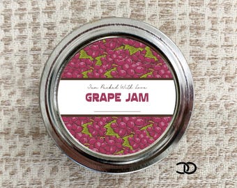 Grape Jam Canning Label 2" Round Mason Jar Lid Sticker (Instant Download)