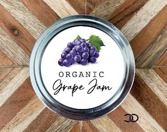 Organic Grape Jam Canning Label 2" Printable Mason Jar Lid Sticker (Instant Download)