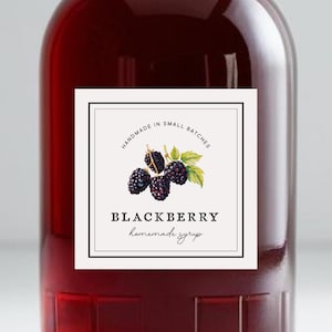 2&quot; Blackberry Syrup Jar Bottle Square Labels, Canning Printable Mason Lid Sticker Digital Download Blackberry Fruit Syrup Sticker Preserving
