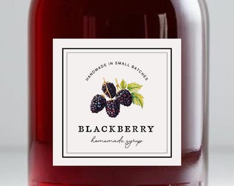 Blackberry Syrup Jar Labels 2" Square Printable Stickers Canning (Digital Download)