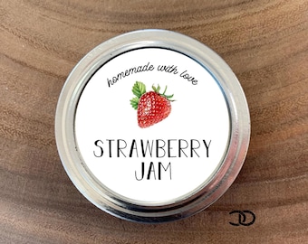 Strawberry Jam Canning Label 2" Round Mason Jar Lid Sticker (Digital Download)