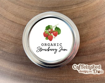 2" Organic Strawberry Jam Canning Label Printable File Sticker Undated Instant Download Undated Mason Jar Customizable Jelly More Available