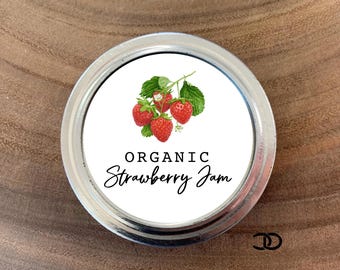 Organic Strawberry Jam Label 2" Round Canning Mason Jar Lid Sticker (Digital Download)