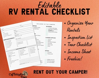 RV Rental Checklist: Inspection, Tour, Income Sheets, Organize Rental Business (Digital Download)