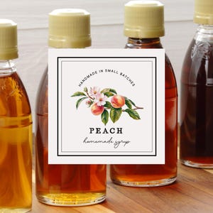 Etiketter för persiksirapsburkar, 5 cm fyrkantiga klistermärken med konserveringslock (digital nedladdning)