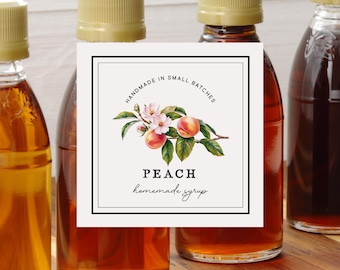 Peach Syrup Jar Labels 2" Square Canning Lid Stickers (Digital Download)