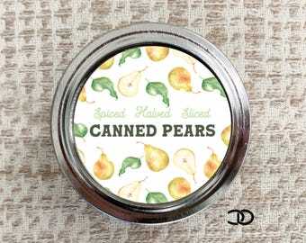 Canned Pears Label 2" Round Spiced Halved Sliced Mason Jar Sticker (Digital Download)