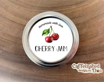 2" Cherry Jam Jelly Round Canning Label Printable Homemade With Love Sticker Undated Instant Download Mason Jar Preserving Customizable