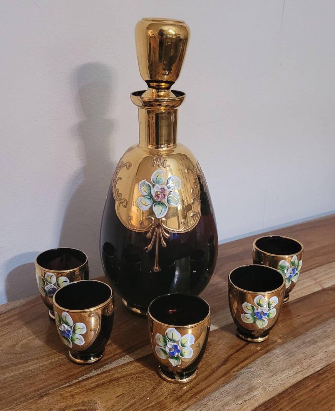 Vintage Murano Glass Decanter and Glasses Etsy