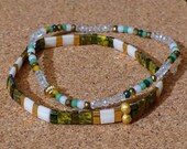 Tila pearl bracelet, Ivoir color, green, gold-plated 18k, with small faceted glass bead barcelet