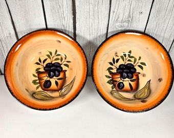 Juego de 2 cuencos inspirados en la Toscana con motivo de aceitunas y ajos, 8 unidades, Mediterráneo