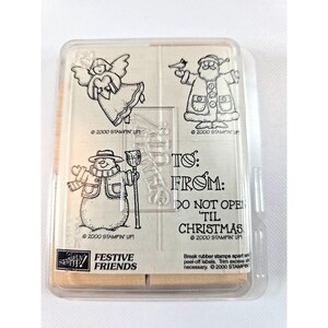 Stampin Up Festive Friends Holz Stempel Set Brandneu Ungeschnitten Retired 2000