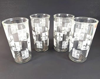 4 Vintage   Drinking Glasses MCM Mid-Century Fleur De Lis  Libbey