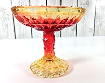 Vintage Amberina Glass Pedestal Candy Dish Compote 5 1/2 Tall, 6.0 Dia