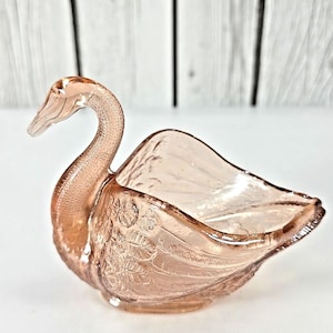 Vintage Lenox Imperial Pink Glass Swan Candle Holder Trinket Dish 4 Inch Elegant Pressed Glass USA Made Vanity Decor