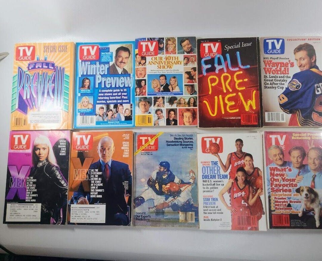 Lot of 19 Vintage 1990's TV Guide Previews, Wayne Gretzky, Frazier, X ...