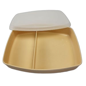 Vintage Tupperware Divided Lunch Snack Container 813 Almond w/ Sheer Lid 814