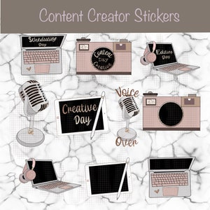 Content Creator Digital Stickers Icons for Social Media Planning - GoodNotes file & Digital Sticker Set PNG - Laptop microphone iPad camera