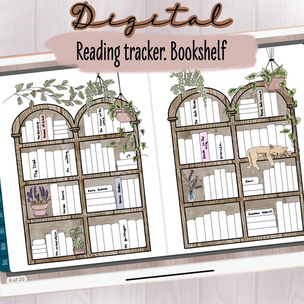 Bookshelf Reading Tracker, PNG stickers TBR Tracker Book , Book Journal Book Tracker, Reading Log Journal, Reading Planner