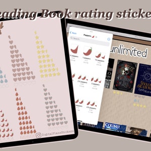 Adesivi per il monitoraggio della valutazione della lettura di libri digitali per GoodNotes / Adesivi per la valutazione dei libri perfetti per il diario di lettura digitale.