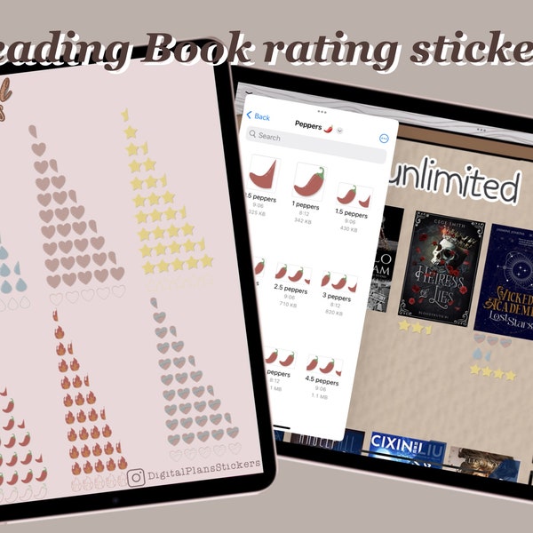 Digital Books Reading Rating Tracker Stickers for GoodNotes | Book Rating Sticker Perfect for Digital Reading Journal.