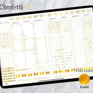 Confetti in Gold Digital Foil Bundle | Digital Weekly Kit |PNG transparent Digital Stickers | essential foiled stickers